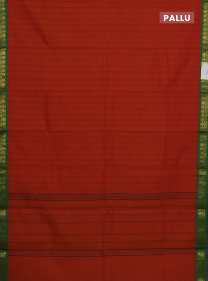 Chettinad cotton saree rustic orange and green with allover checked pattern and zari woven border