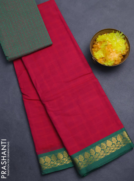 Chettinad cotton saree pink and green with allover checked pattern and zari woven border