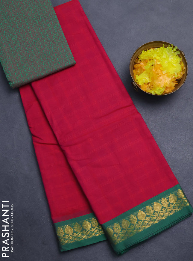 Chettinad cotton saree pink and green with allover checked pattern and zari woven border