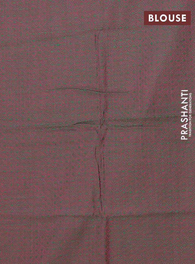 Chettinad cotton saree peach pink and sap green with thread woven buttas and long zari woven border