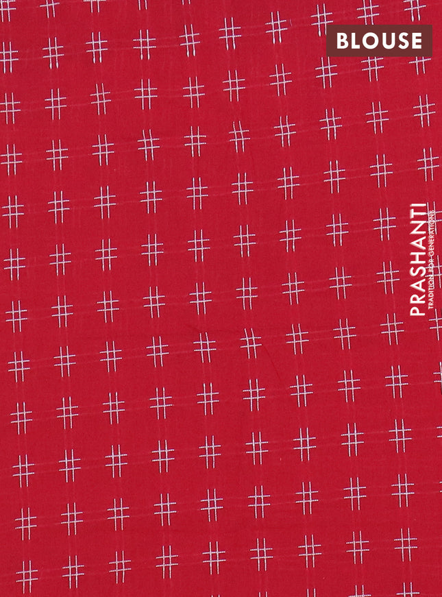 Chettinad cotton saree dual shade of green and red with thread woven buttas and long zari woven border