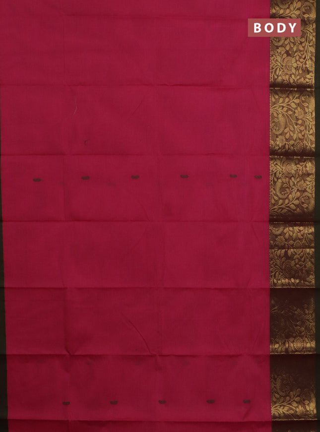 Chettinad cotton saree pink and sap green with thread woven buttas and long zari woven border