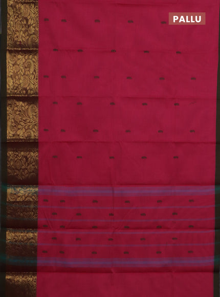 Chettinad cotton saree pink and sap green with thread woven buttas and long zari woven border