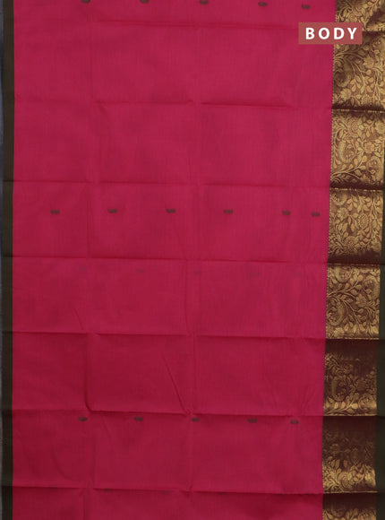 Chettinad cotton saree pink and green with thread woven buttas and long zari woven border