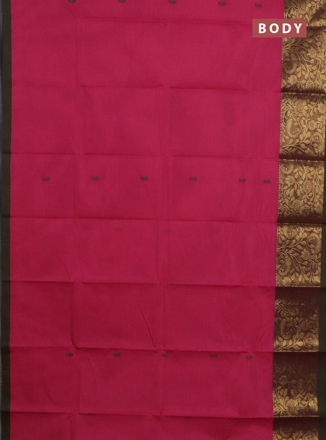 Chettinad cotton saree pink and green with thread woven buttas and long zari woven border