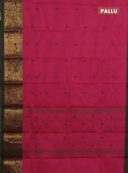 Chettinad cotton saree pink and green with thread woven buttas and long zari woven border