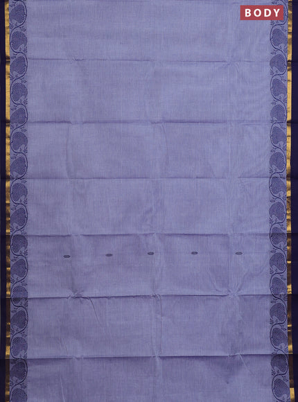 Chettinad cotton saree greyish blue and dark blue with thread woven buttas and thread woven border