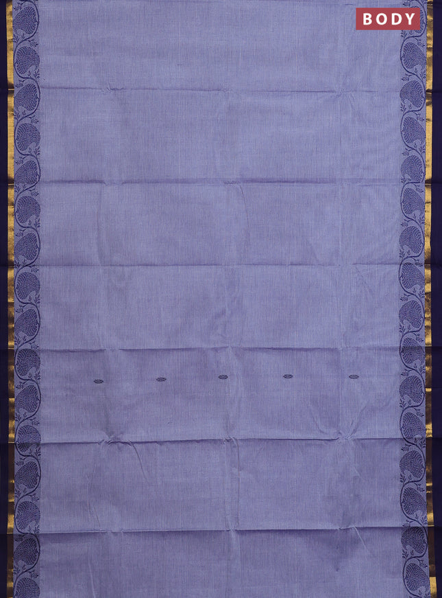 Chettinad cotton saree greyish blue and dark blue with thread woven buttas and thread woven border