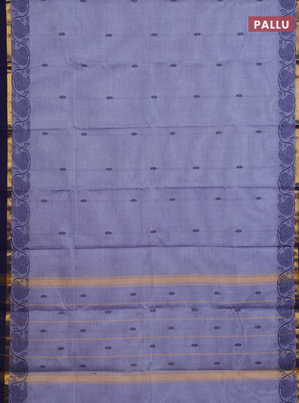 Chettinad cotton saree greyish blue and dark blue with thread woven buttas and thread woven border