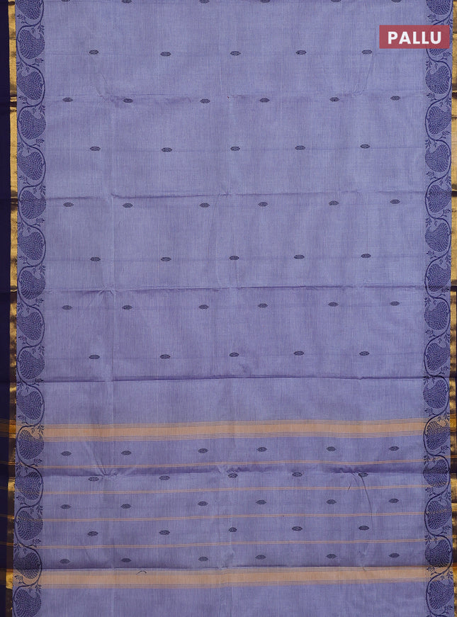 Chettinad cotton saree greyish blue and dark blue with thread woven buttas and thread woven border