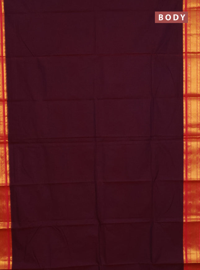 Chettinad cotton saree wine shade and peach pink with plain body and zari woven border