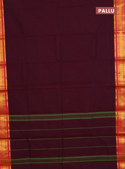 Chettinad cotton saree wine shade and peach pink with plain body and zari woven border