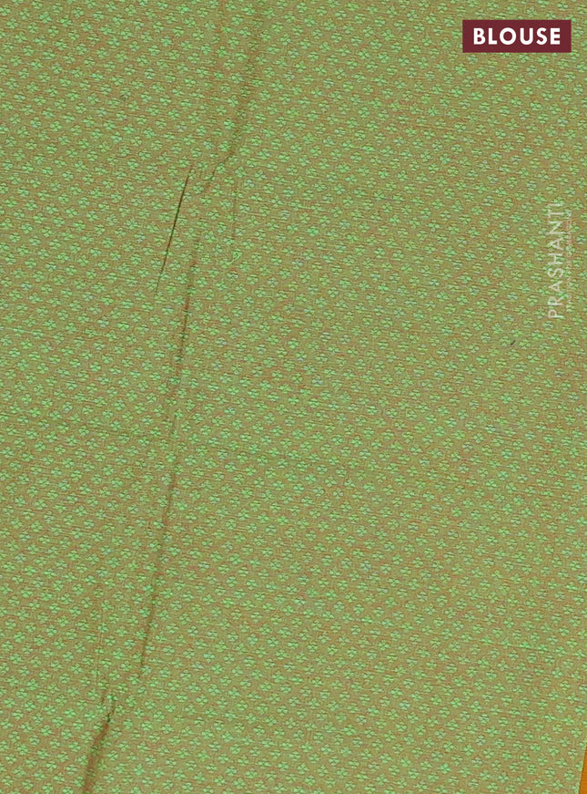 Chettinad cotton saree dark mustard and green with thread woven buttas and zari woven border