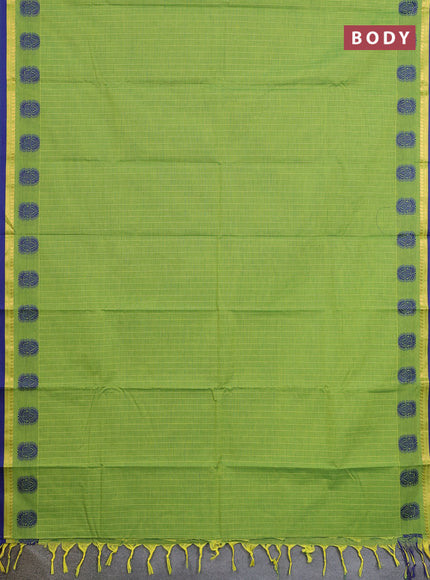 Chettinad cotton saree light green and blue with allover thread weaves and thread & zari woven border