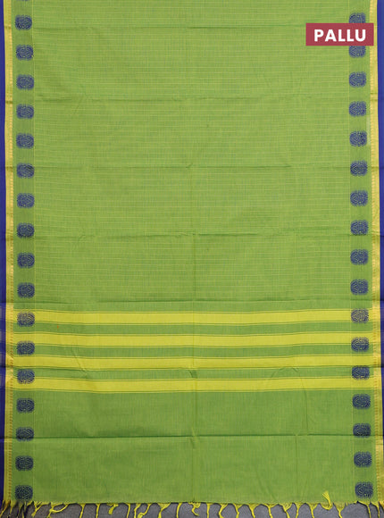 Chettinad cotton saree light green and blue with allover thread weaves and thread & zari woven border