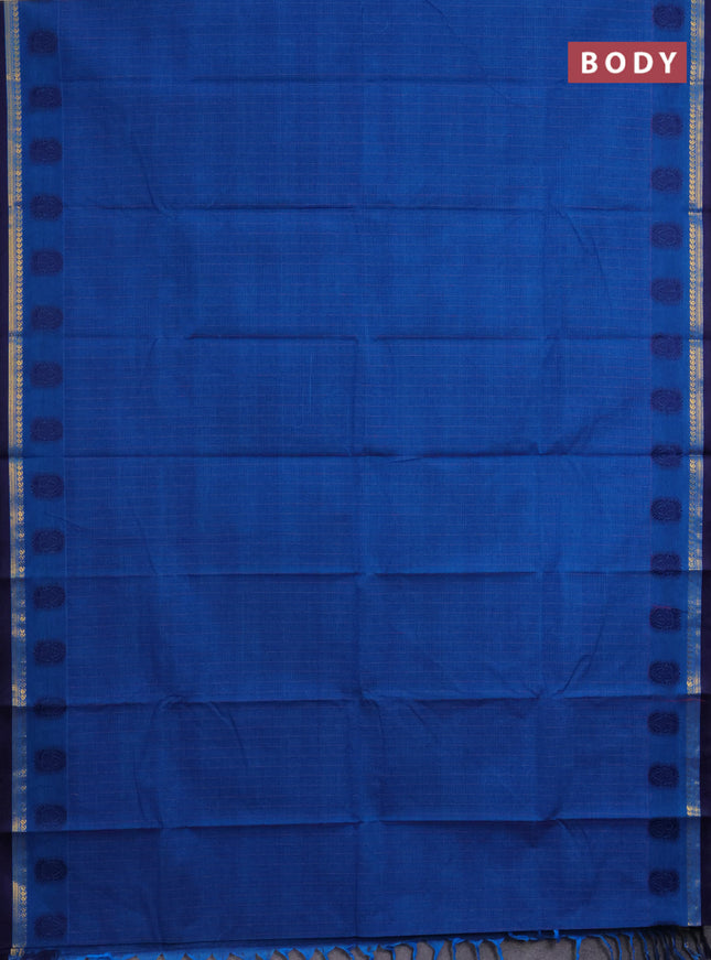 Chettinad cotton saree blue and dark blue with allover thread weaves and thread & zari woven border