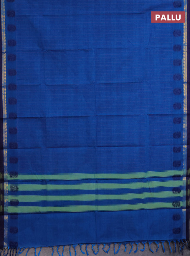 Chettinad cotton saree blue and dark blue with allover thread weaves and thread & zari woven border