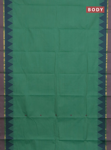 Chettinad cotton saree teal green shade and dual shade of purple with thread woven buttas and thread woven simple border
