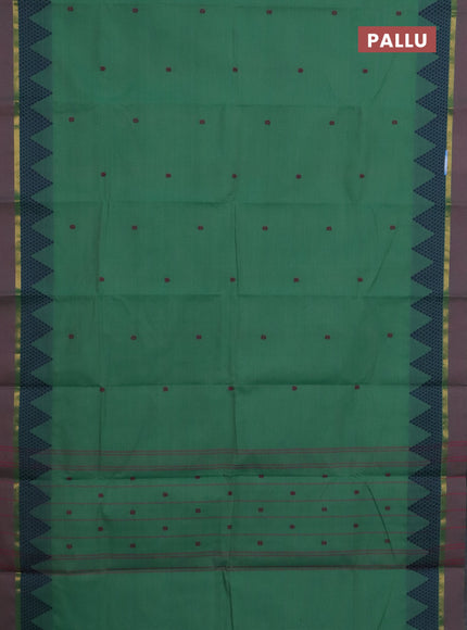 Chettinad cotton saree teal green shade and dual shade of purple with thread woven buttas and thread woven simple border