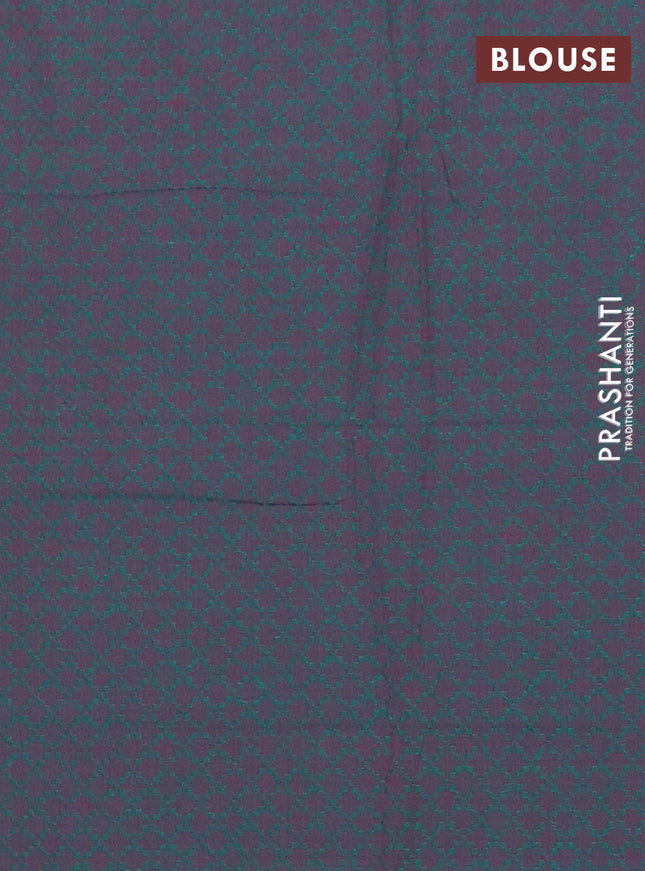 Chettinad cotton saree teal green shade and dual shade of purple with thread woven buttas and thread woven simple border