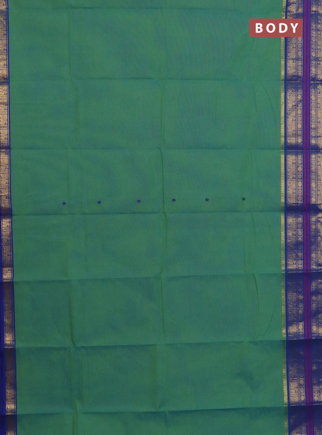 Chettinad cotton saree dual shade of light green and blue with thread woven buttas and thread & zari woven border