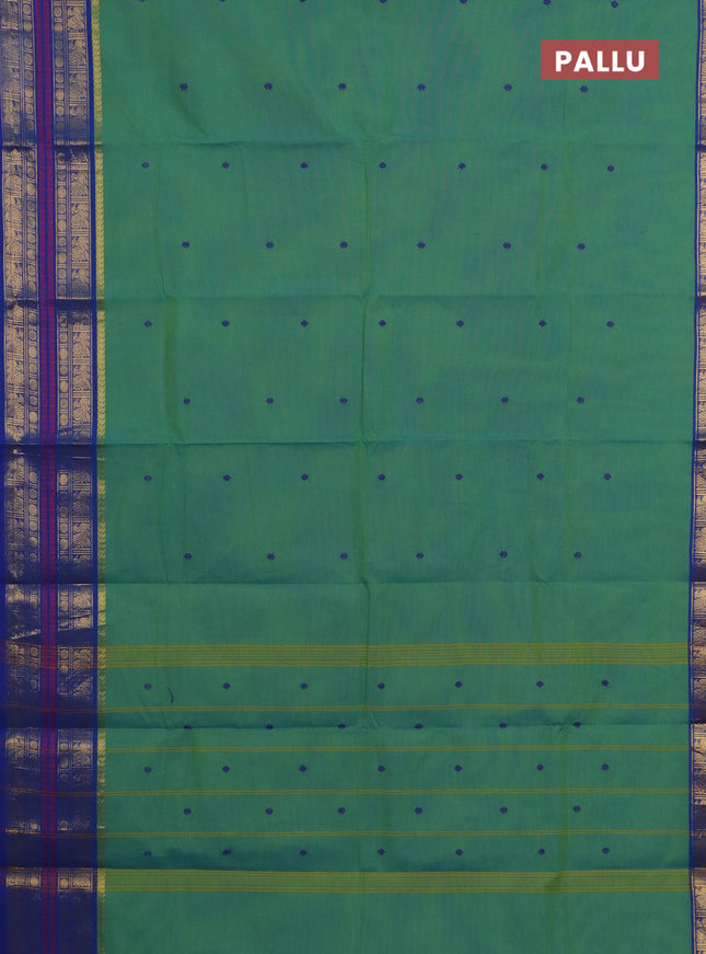 Chettinad cotton saree dual shade of light green and blue with thread woven buttas and thread & zari woven border