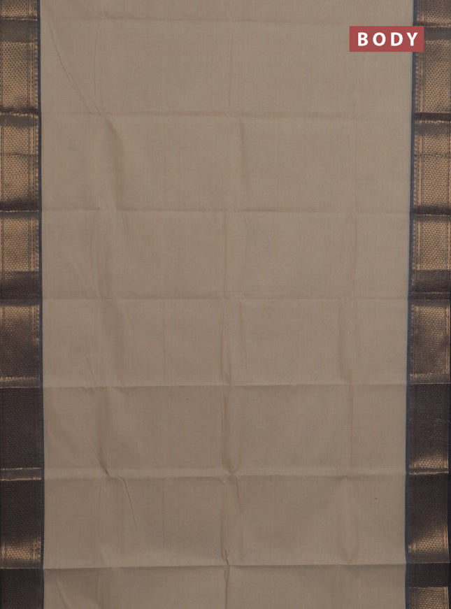 Chettinad cotton saree beige and grey with plain body and zari woven border