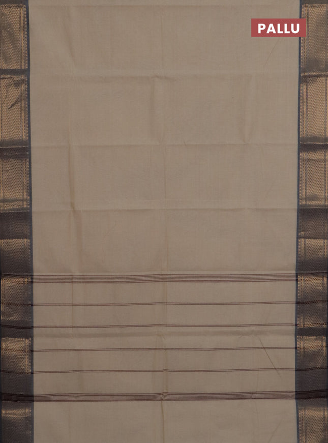Chettinad cotton saree beige and grey with plain body and zari woven border