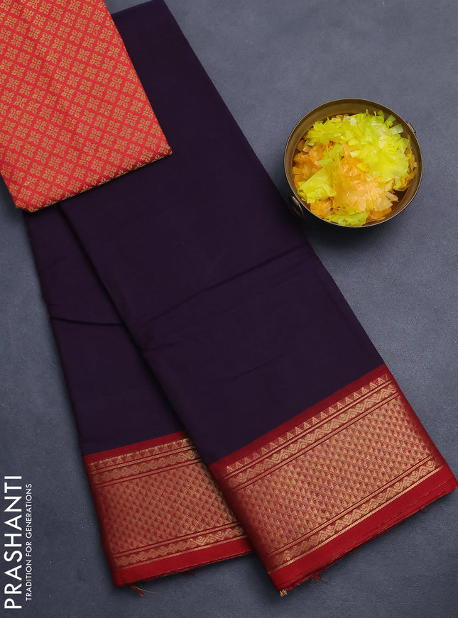 Chettinad cotton saree jamun shade and maroon with plain body and zari woven border