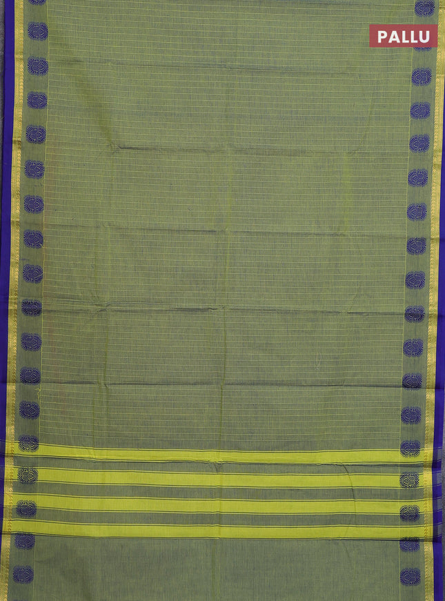 Chettinad cotton saree light green and bue with allover thread weaves and thread & zari woven border