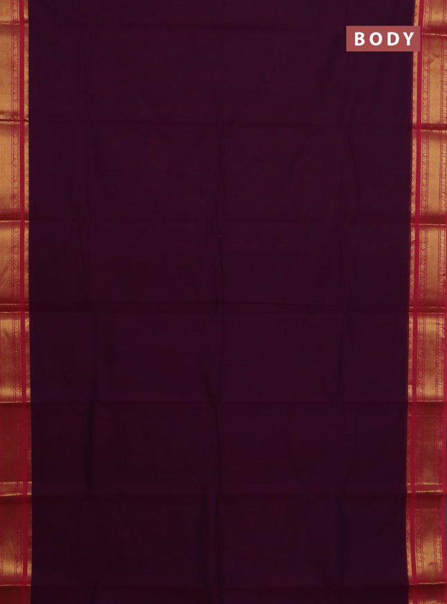 Chettinad cotton saree purple and pink with plain body and zari woven border
