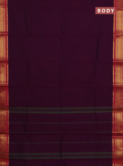Chettinad cotton saree purple and pink with plain body and zari woven border