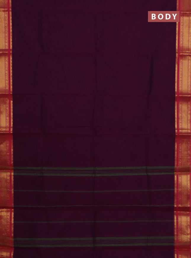 Chettinad cotton saree purple and pink with plain body and zari woven border