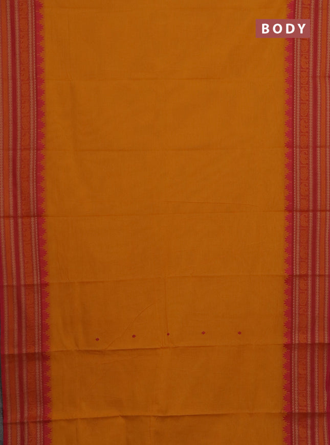 Chettinad cotton saree yellow and pink with thread woven buttas and thread woven border