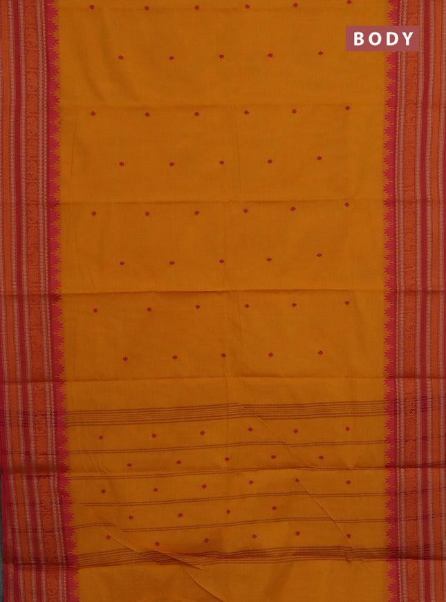 Chettinad cotton saree yellow and pink with thread woven buttas and thread woven border