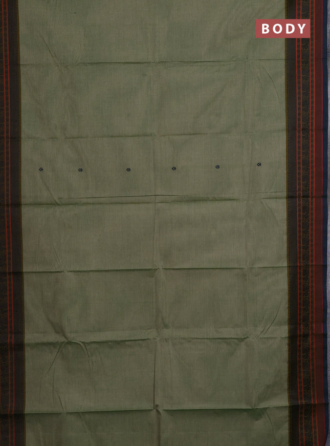 Chettinad cotton saree pastel green and peacock blue with thread woven buttas and thread woven border