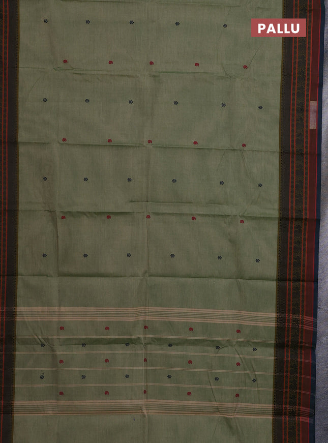 Chettinad cotton saree pastel green and peacock blue with thread woven buttas and thread woven border