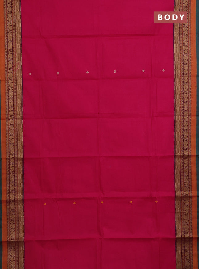 Chettinad cotton saree pink and green with thread woven buttas and thread woven border