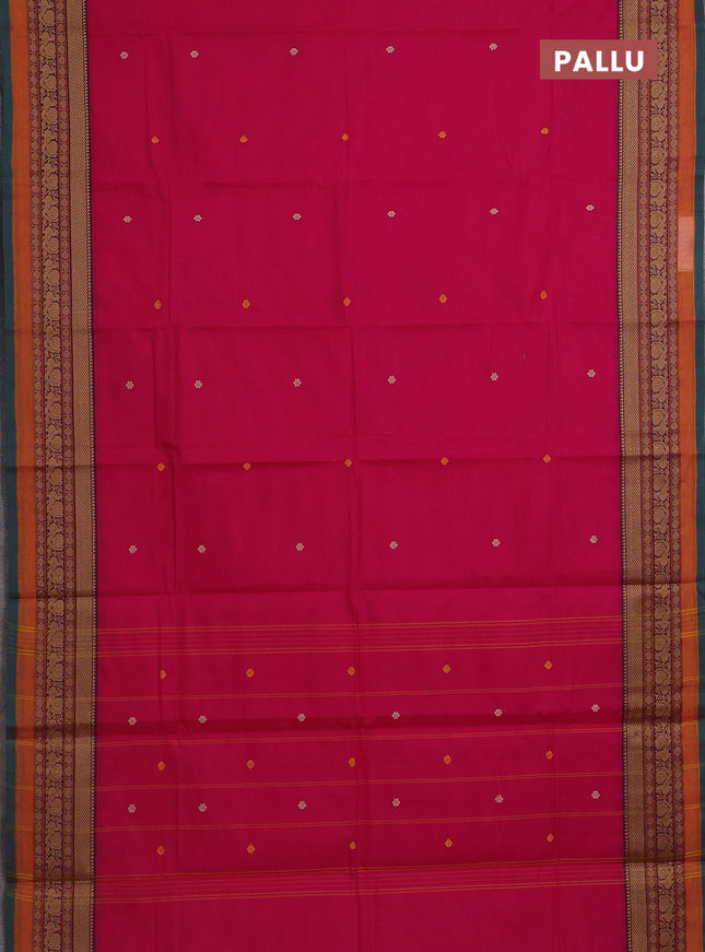 Chettinad cotton saree pink and green with thread woven buttas and thread woven border