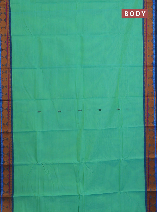 Chettinad cotton saree teal bluish green and peacock blue with thread woven buttas and rudhraksha thread woven border