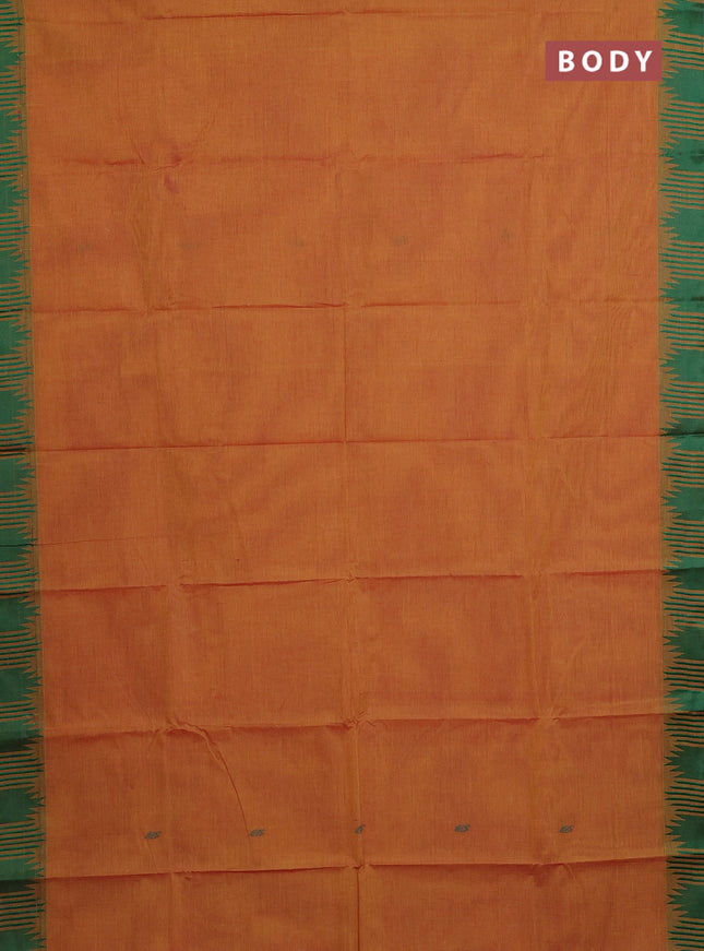 Chettinad cotton saree dual shade of yellow and green with thread woven buttas and temple thread woven border