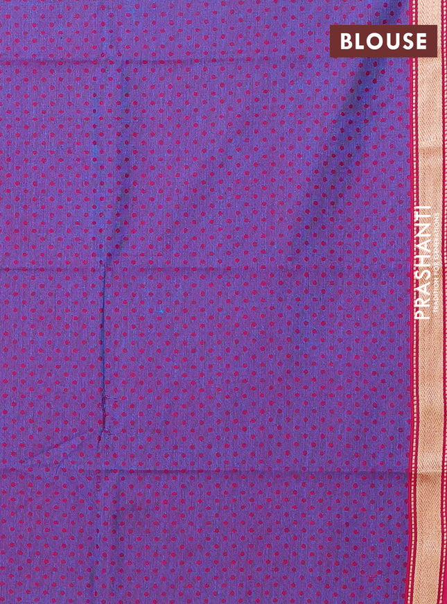 Chettinad cotton saree teal bluish green and purple with plain body and thread woven border