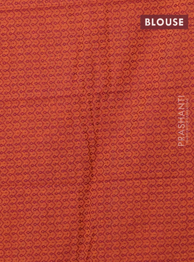 Chettinad cotton saree mango yellow and rust shade with allover stripe pattern and rettapet thread woven border