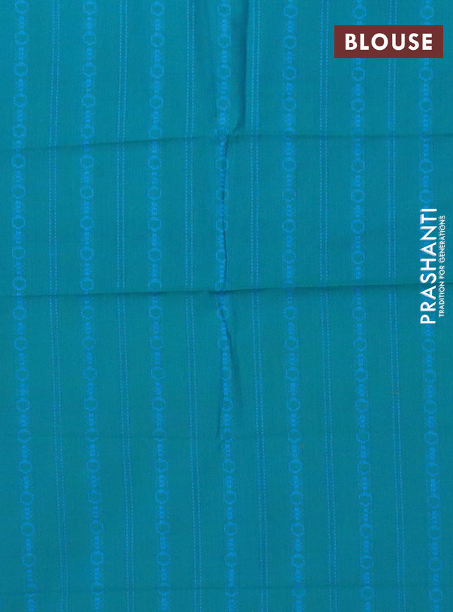 Chettinad cotton saree mustard green and blue with thread woven buttas and thread woven border