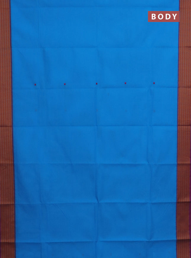 Chettinad cotton saree light blue and magenta pink with thread woven buttas and thread woven border