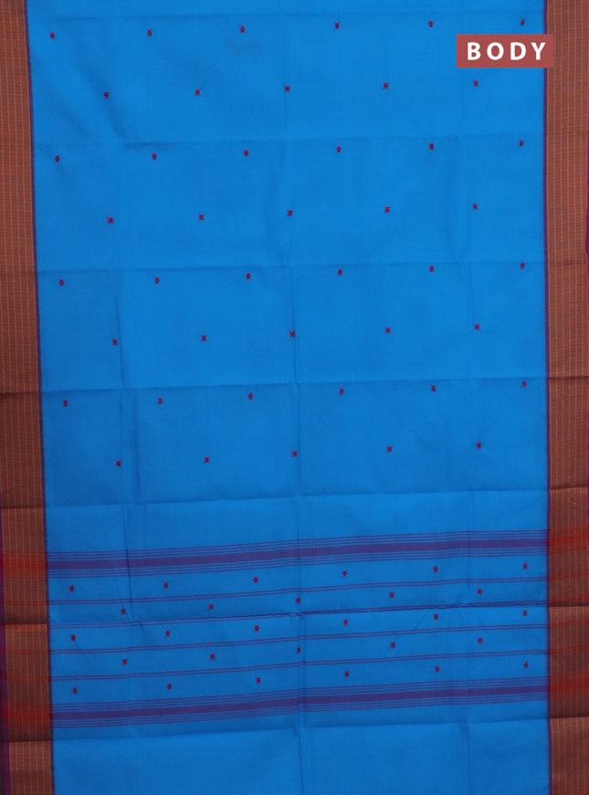 Chettinad cotton saree light blue and magenta pink with thread woven buttas and thread woven border