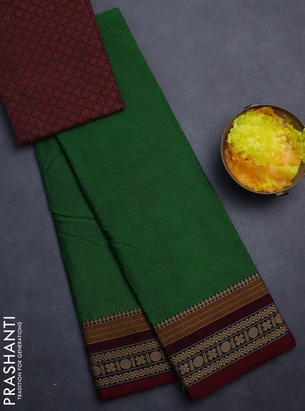 Chettinad cotton saree green and deep maroon with thread woven buttas and thread woven border