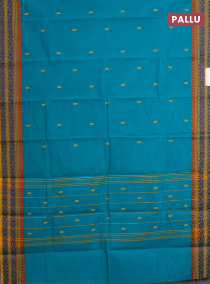 Chettinad cotton saree teal green shade and mustard shade with thread woven buttas and thread woven border