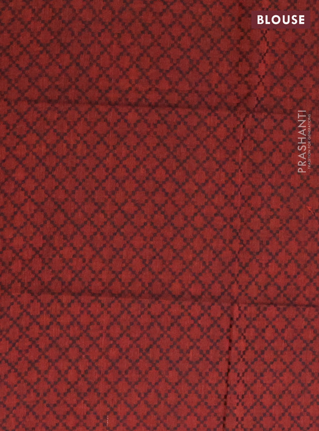 Chettinad cotton saree light green and brown with thread woven buttas and thread woven border