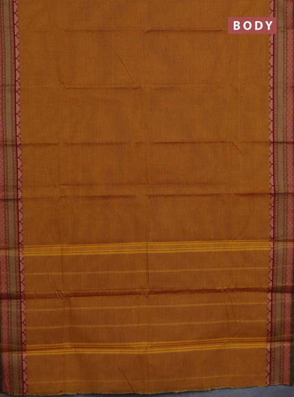 Chettinad cotton saree mustard yellow and sap green with plain body and thread woven border
